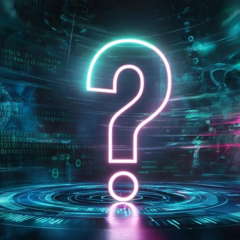 A large question mark overlaid on a digital background, emphasizing uncertainty.